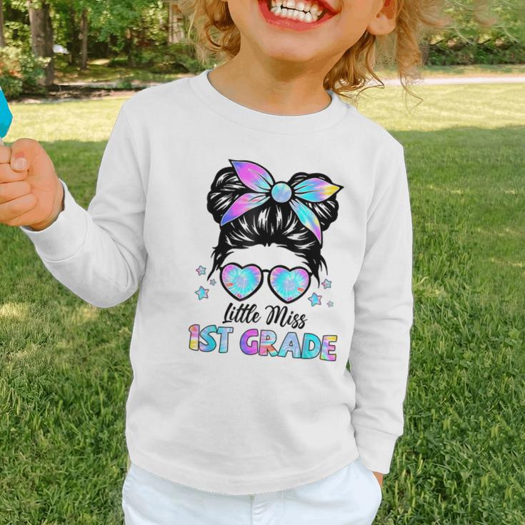 Little Miss 1st Grade Messy Bun Back To School Girls Kids Graphic Toddler Long Sleeve Tee Little Miss 1st Grade Messy Bun Back To School Girls Kids Graphic Toddler Long Sleeve Tee