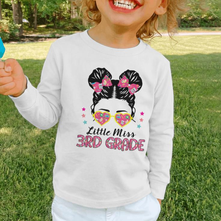 Little Miss 3rd Grade Messy Bun Back To School Graphic Toddler Long Sleeve Tee