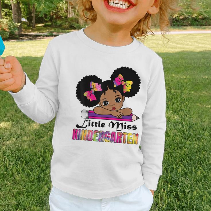 Little Miss Kindergarten Afro Puff Girl Back To School Graphic Toddler Long Sleeve Tee