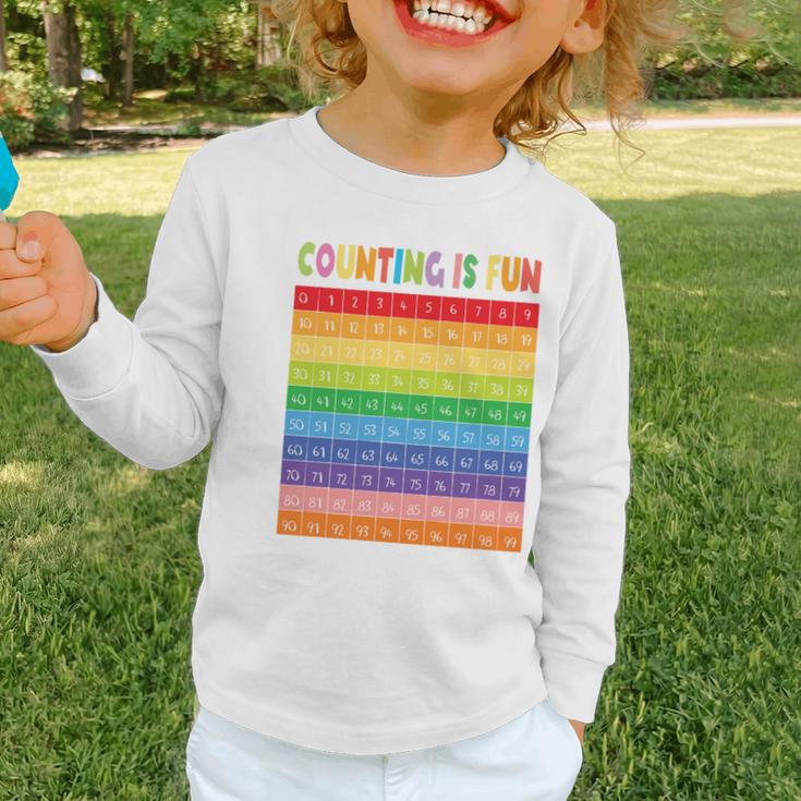 Numbers Learning Cute Numbers 0-100 Back To School Counting Graphic Toddler Long Sleeve Tee