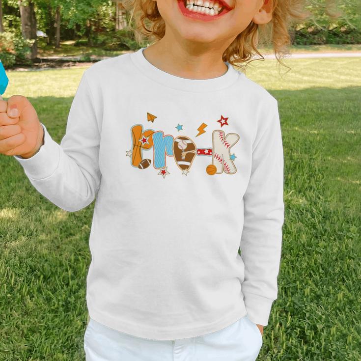 Pre K Preschool Football Basketball Baseball Back To School Graphic Toddler Long Sleeve Tee