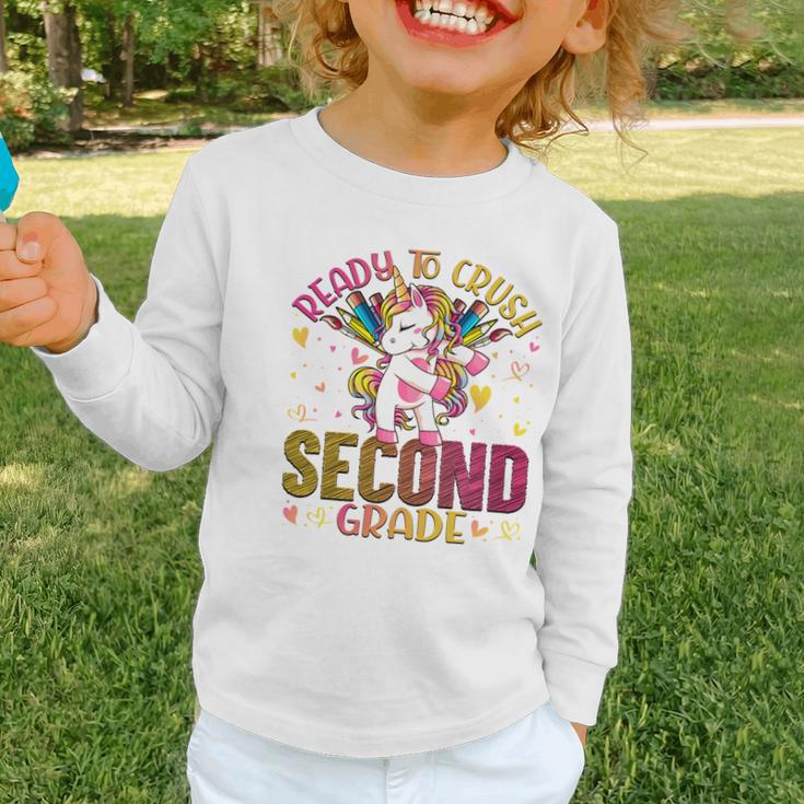Ready To Crush Second 2nd Grade Back To School Unicorn Kids Performance Graphic Toddler Long Sleeve Tee Ready To Crush Second 2nd Grade Back To School Unicorn Kids Performance Graphic Toddler Long Sleeve Tee