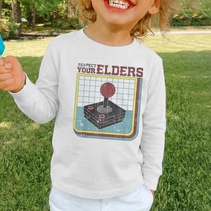 Respect Your Elders Retro Gamer Joystick Back To School Graphic Toddler Long Sleeve Tee Respect Your Elders Retro Gamer Joystick Back To School Graphic Toddler Long Sleeve Tee
