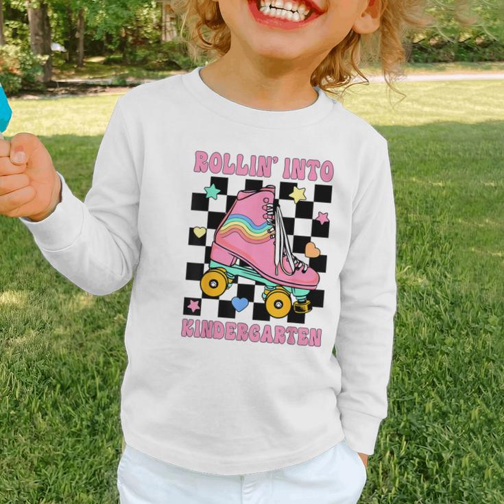 Rolling Into Kindergarten Roller Skating Girl Back To School Graphic Toddler Long Sleeve Tee