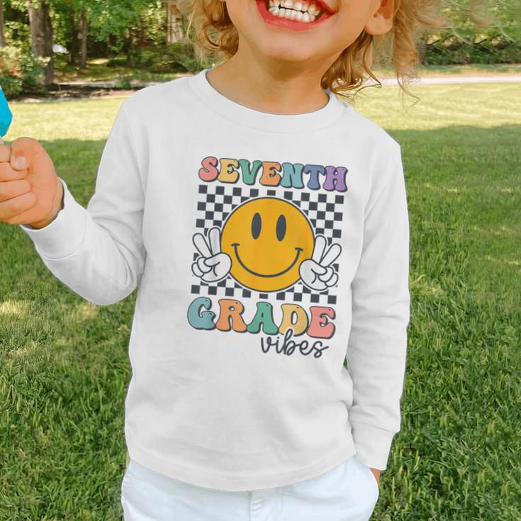 Seventh Grade Vibes Cute Smile Back To School 7th Grade Team Graphic Toddler Long Sleeve Tee Seventh Grade Vibes Cute Smile Back To School 7th Grade Team Graphic Toddler Long Sleeve Tee