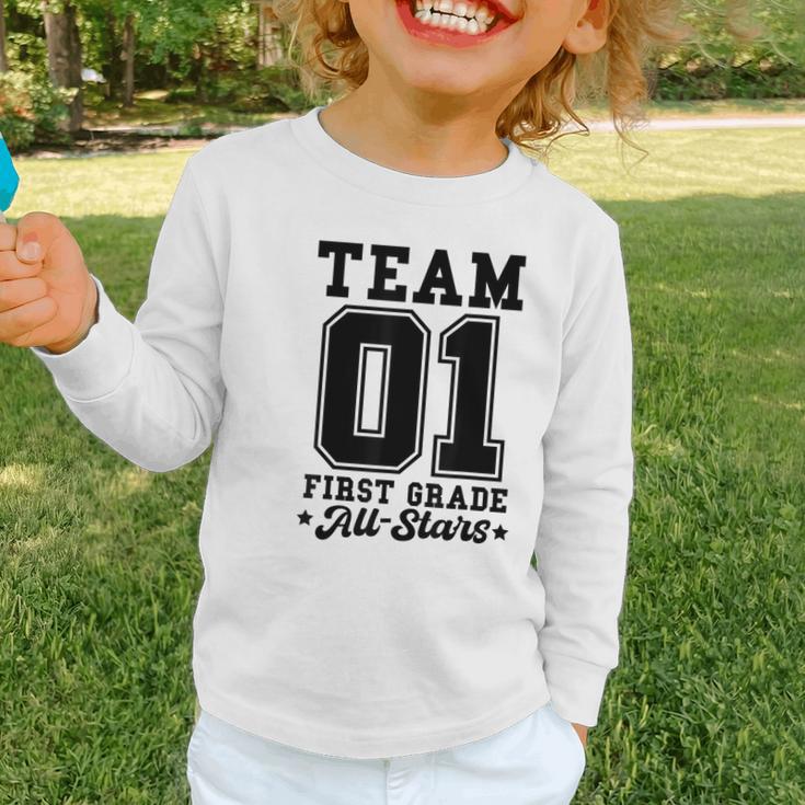 Team 1st Grade All-Stars Back To School Sports Jersey Graphic Toddler Long Sleeve Tee Team 1st Grade All-Stars Back To School Sports Jersey Graphic Toddler Long Sleeve Tee