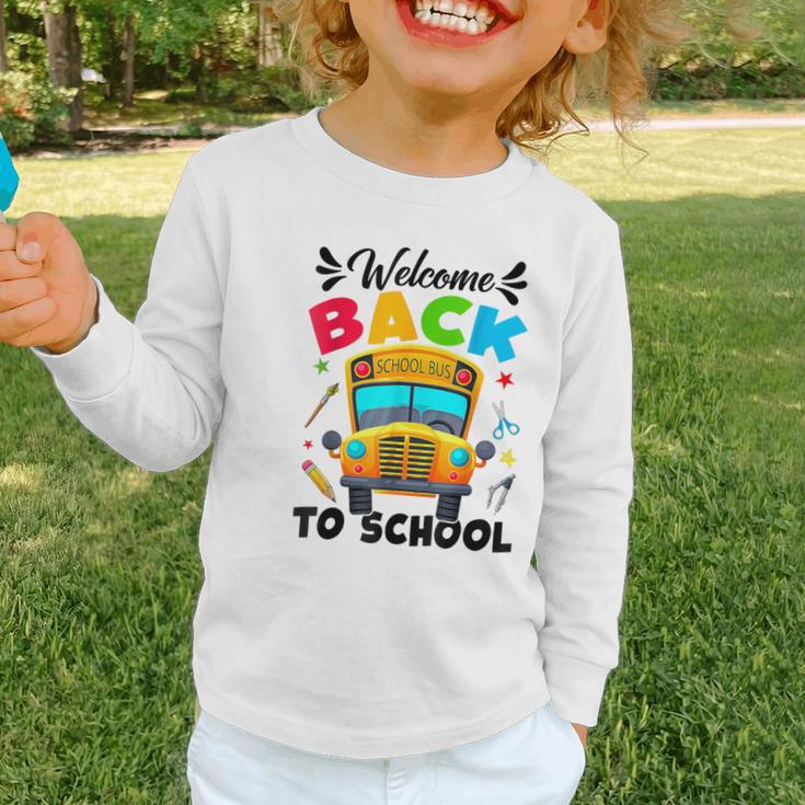 Welcome Back To School Outfit School Bus Driver Graphic Toddler Long Sleeve Tee Welcome Back To School Outfit School Bus Driver Graphic Toddler Long Sleeve Tee