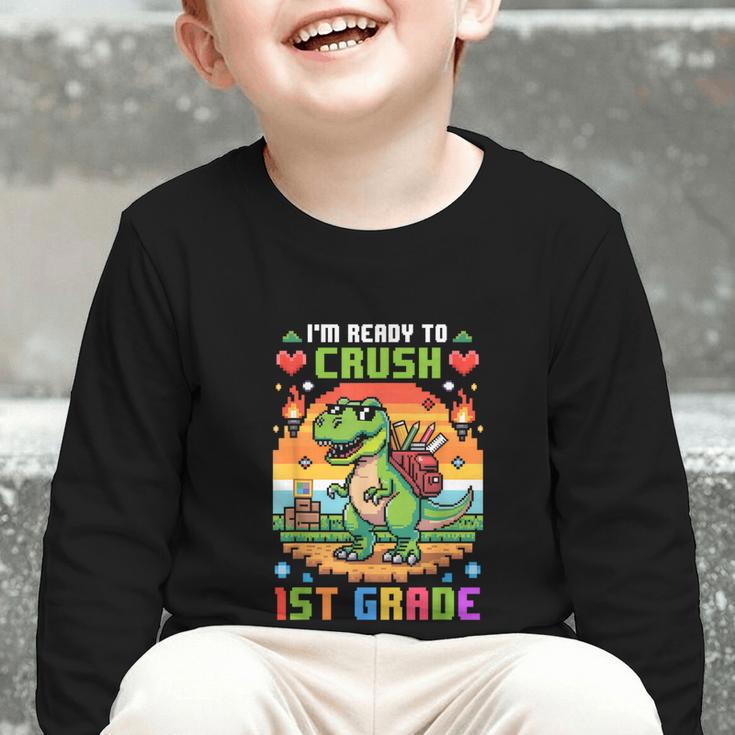 Back To School 1St Grade Boys I'm Ready To Crush Dinosaur Graphic Toddler Long Sleeve Tee Back To School 1St Grade Boys I'm Ready To Crush Dinosaur Graphic Toddler Long Sleeve Tee