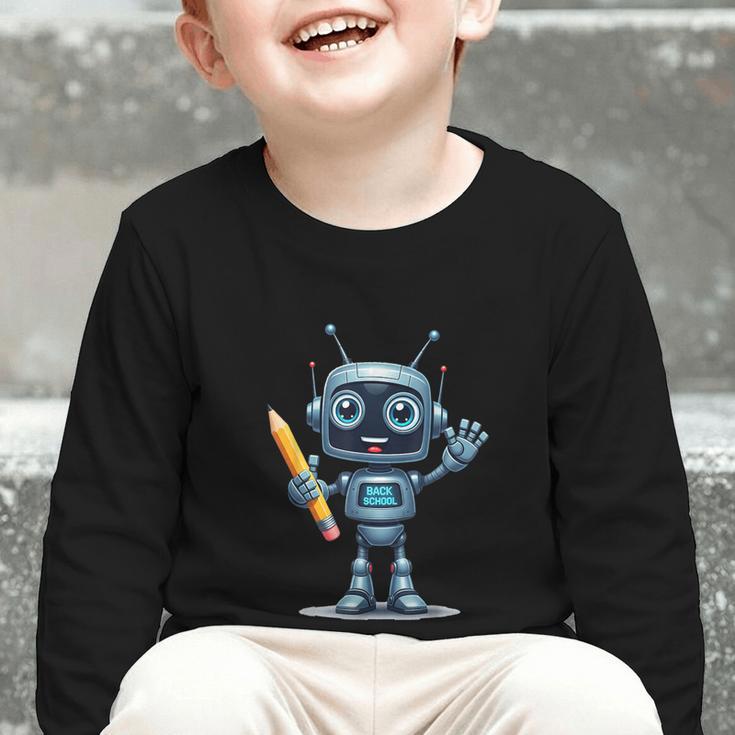 Back To School 2025 Robot Pencil For Kids Graphic Toddler Long Sleeve Tee Back To School 2025 Robot Pencil For Kids Graphic Toddler Long Sleeve Tee