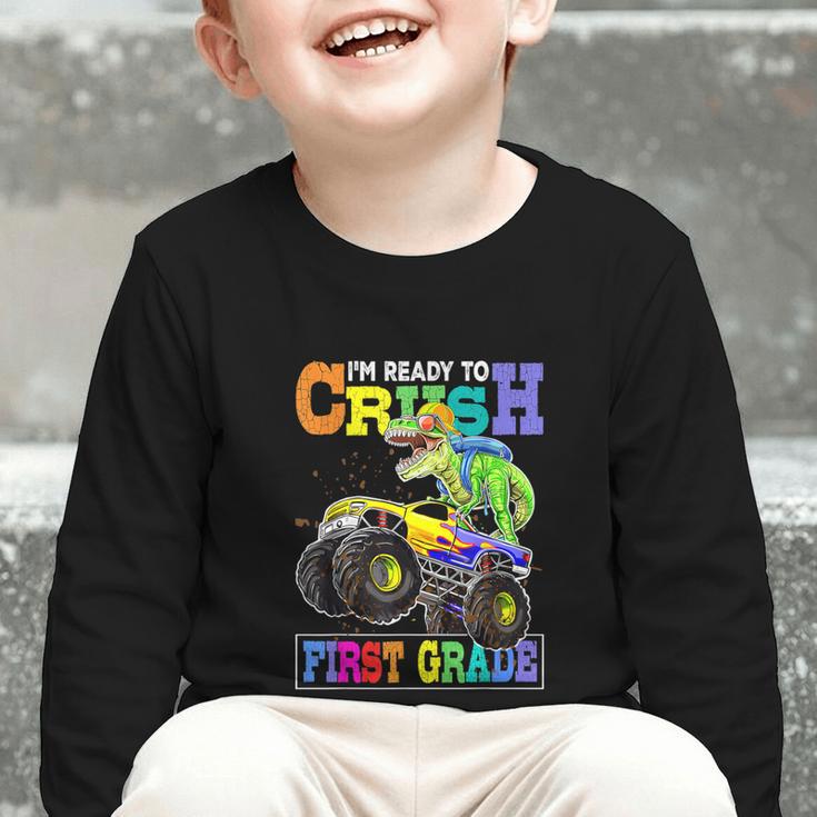 Back To School Boy Dinosaur I'm Ready To Crush First Grade Graphic Toddler Long Sleeve Tee Back To School Boy Dinosaur I'm Ready To Crush First Grade Graphic Toddler Long Sleeve Tee