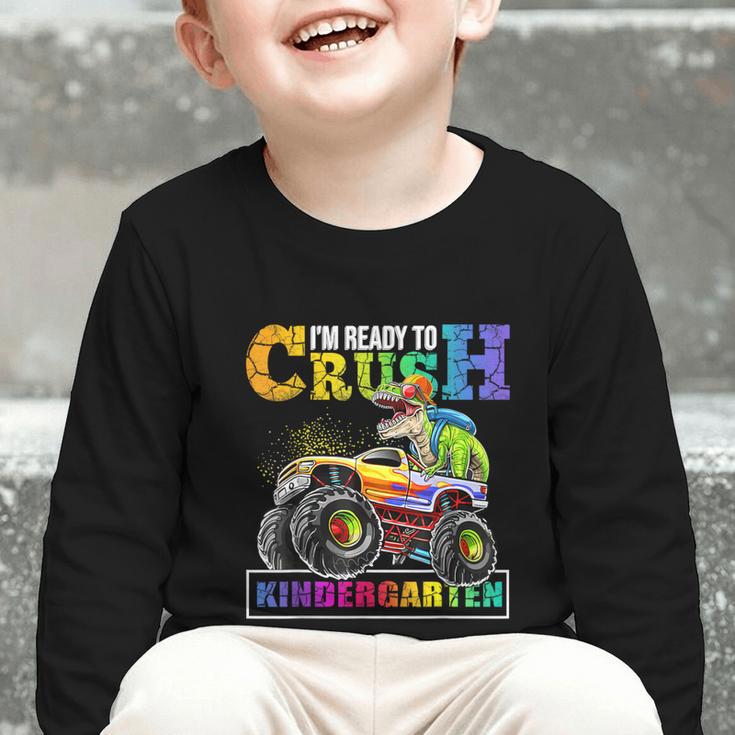 Back To School Boy Dinosaur I'm Ready To Crush Kindergarten Graphic Toddler Long Sleeve Tee
