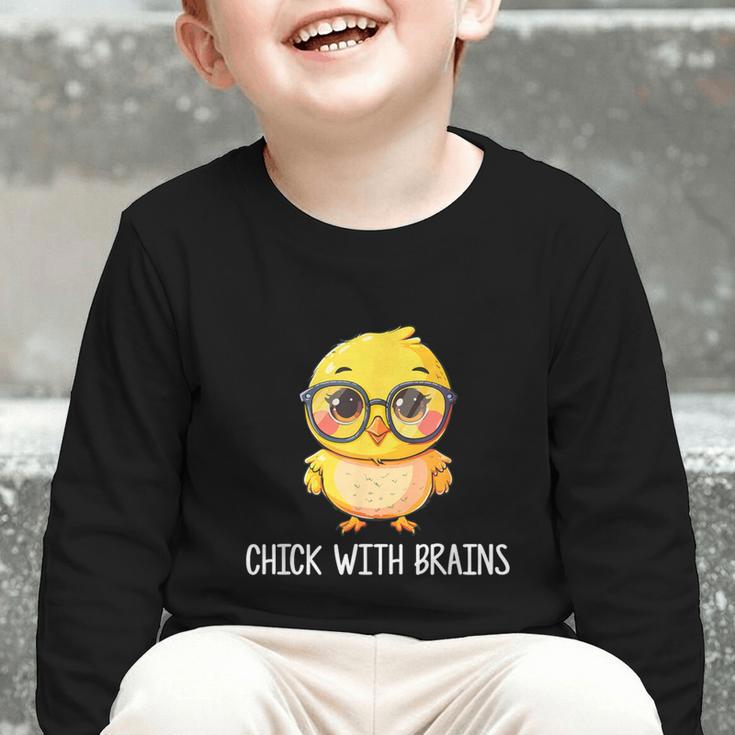 Back To School Chick With Brains Smart Intelligent Girls Graphic Toddler Long Sleeve Tee Back To School Chick With Brains Smart Intelligent Girls Graphic Toddler Long Sleeve Tee