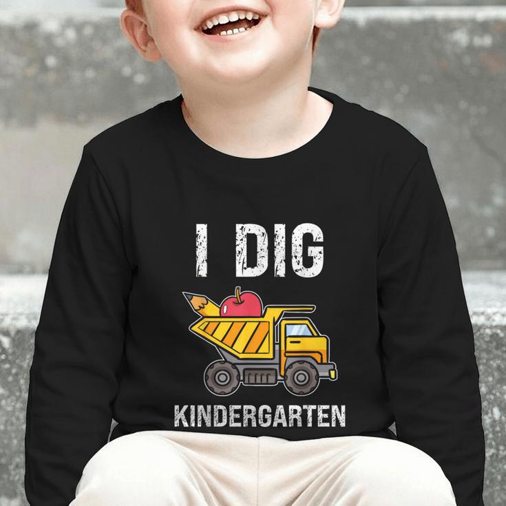Back To School I Dig Kindergarten Dumping Truck Boys Girls Graphic Toddler Long Sleeve Tee