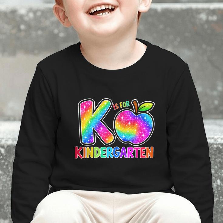 Back To School F Is For Kindergarten Rainbow Apple Kid Graphic Toddler Long Sleeve Tee