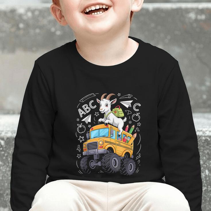 Back To School Goat School Bus 100 Days Of School Graphic Toddler Long Sleeve Tee