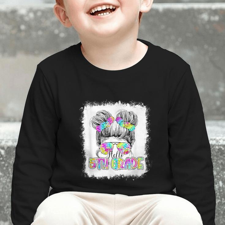 Back To School Hello 5th Grade Cute Messy Bun Tie Dye Girls Graphic Toddler Long Sleeve Tee Back To School Hello 5th Grade Cute Messy Bun Tie Dye Girls Graphic Toddler Long Sleeve Tee