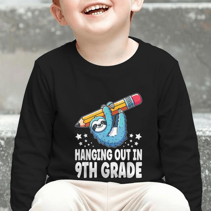 Back To School Ninth Grade Sloth Hanging Out In 9th Grade Graphic Toddler Long Sleeve Tee