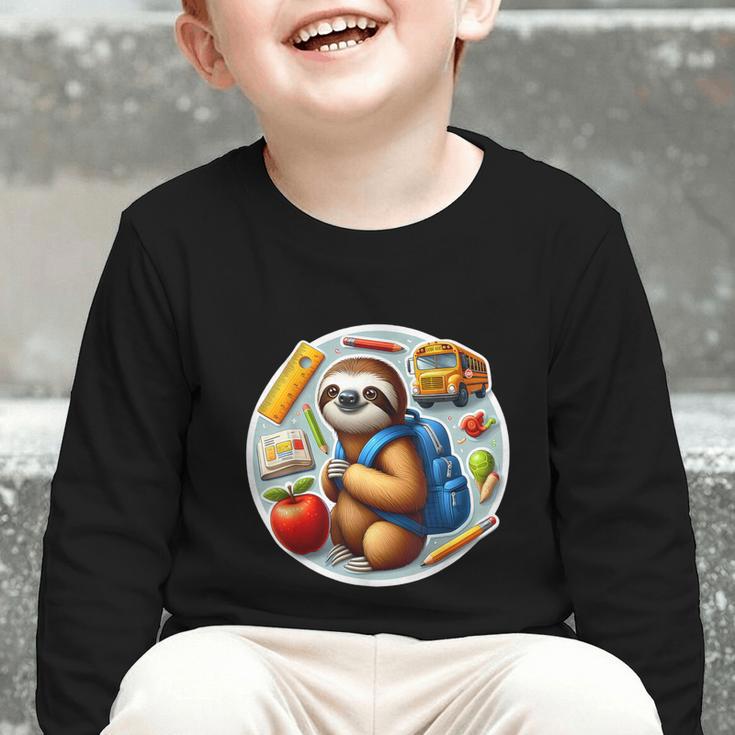 Back To School Sloth Boys Girls Student Kids Lover Child New Graphic Toddler Long Sleeve Tee Back To School Sloth Boys Girls Student Kids Lover Child New Graphic Toddler Long Sleeve Tee