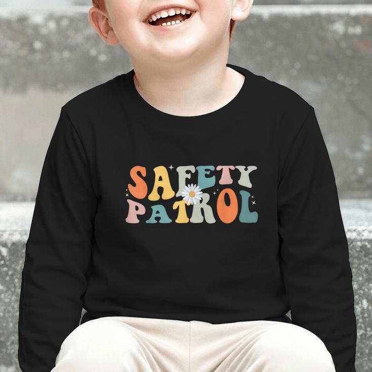 Back To School Student Safety Patrol Groovy Retro Graphic Toddler Long Sleeve Tee