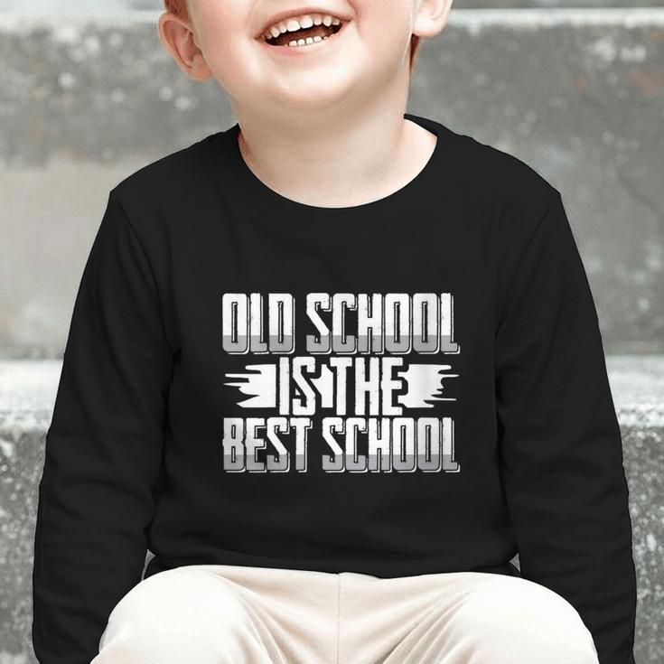 Back To School Vibes Old School Is The Best School Graphic Toddler Long Sleeve Tee Back To School Vibes Old School Is The Best School Graphic Toddler Long Sleeve Tee