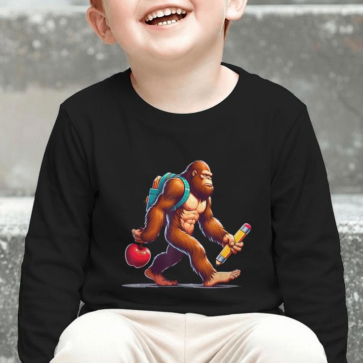 Bigfoot Lovers Pencil Back To School Kids Boys Girls Graphic Toddler Long Sleeve Tee
