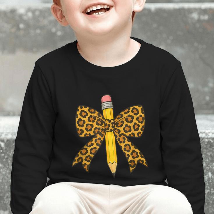 Bow Pencil Leopard First Day Of School Back To School Graphic Toddler Long Sleeve Tee