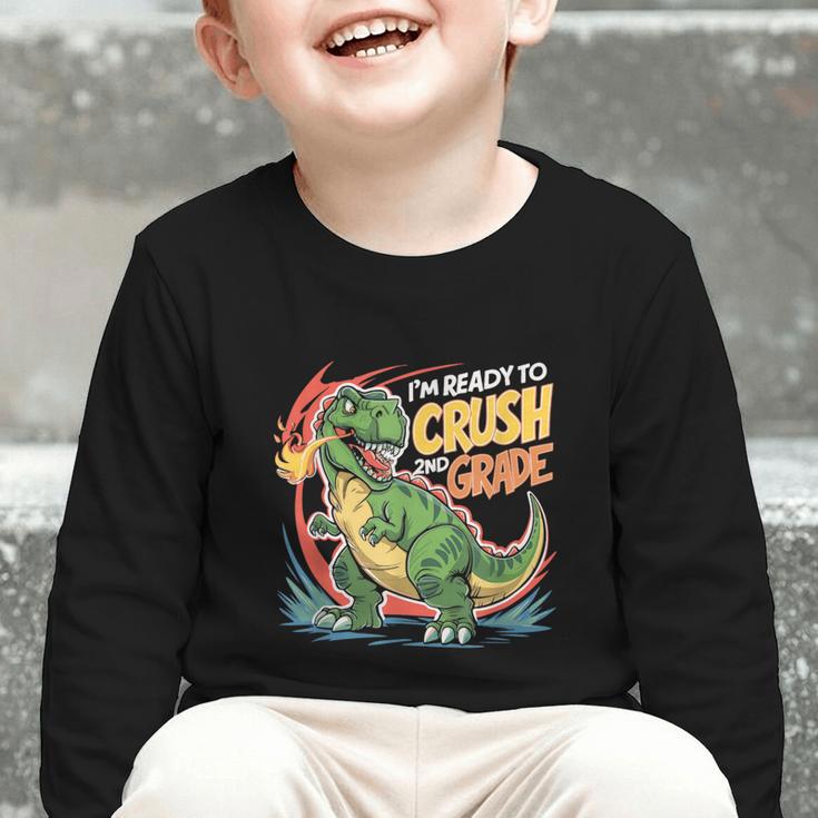 Boy Kid Ready To Crush 2nd Grade Dinosaur Back To School Graphic Toddler Long Sleeve Tee Boy Kid Ready To Crush 2nd Grade Dinosaur Back To School Graphic Toddler Long Sleeve Tee