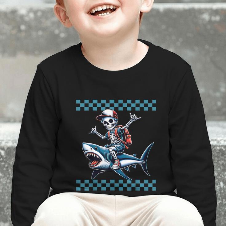 Boys Skeleton Riding a Shark Back To School Graphic Toddler Long Sleeve Tee