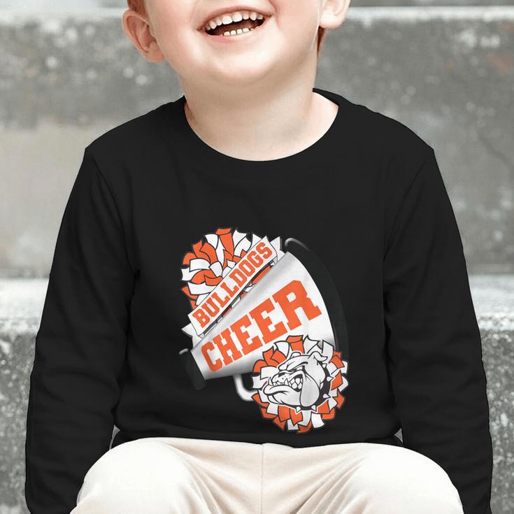 Bulldogs Cheerleading Back To School Cheer Team Orange Graphic Toddler Long Sleeve Tee Bulldogs Cheerleading Back To School Cheer Team Orange Graphic Toddler Long Sleeve Tee