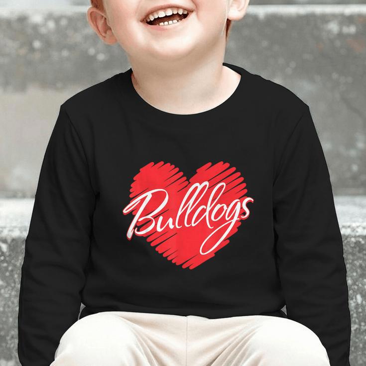 Bulldogs Heart Back To School Spirit R Graphic Toddler Long Sleeve Tee