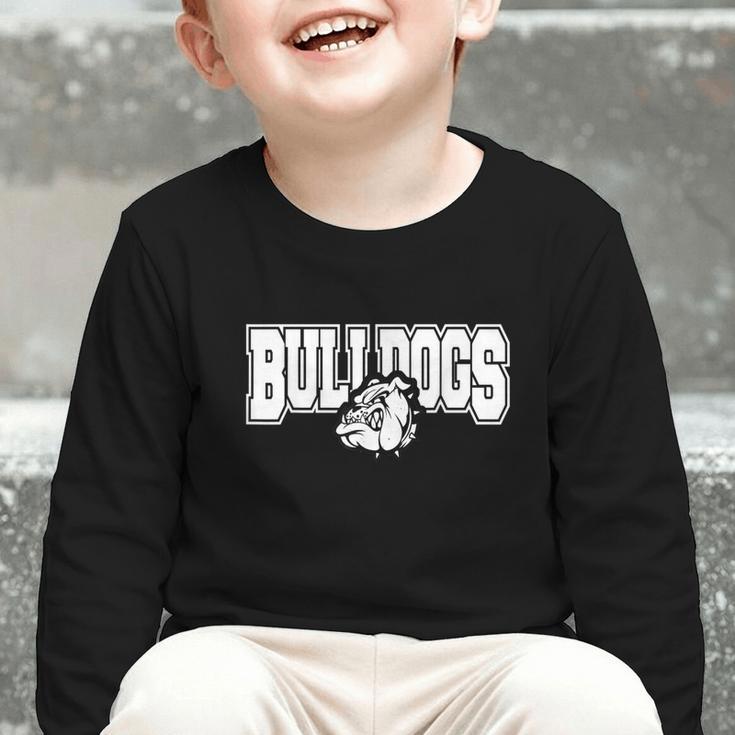 Bulldogs High School Spirit Fan Team Bulldog Back To School Graphic Toddler Long Sleeve Tee Bulldogs High School Spirit Fan Team Bulldog Back To School Graphic Toddler Long Sleeve Tee