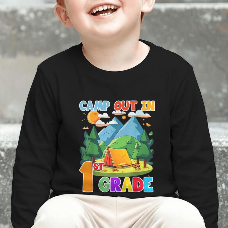 Camp Out In 1st Grade Back To School For Camping Lover Graphic Toddler Long Sleeve Tee Camp Out In 1st Grade Back To School For Camping Lover Graphic Toddler Long Sleeve Tee