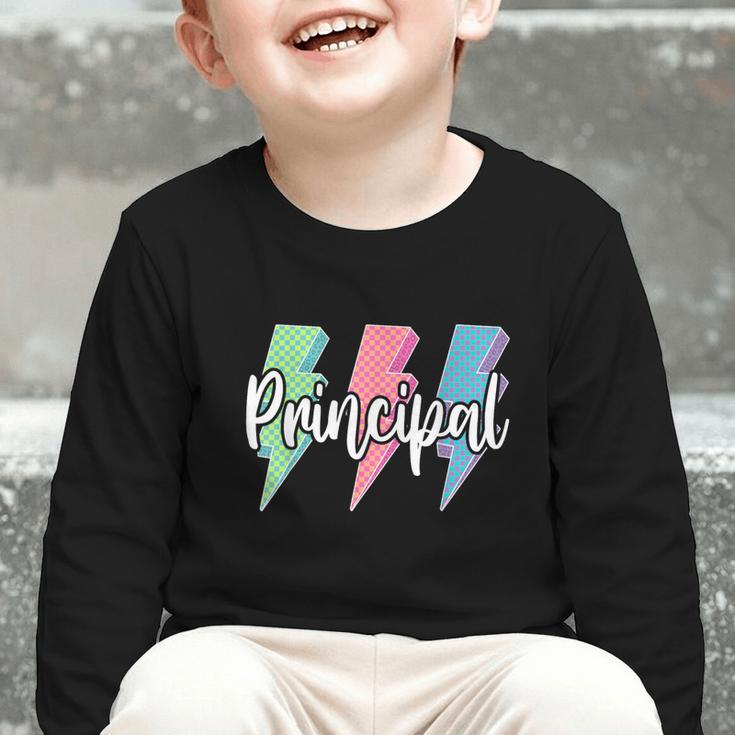 Checkered Principal Lightning Bolt Back To School Graphic Toddler Long Sleeve Tee