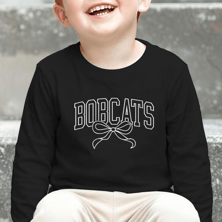 Coquette Bow Bobcats Back To School Team Spirit Graphic Toddler Long Sleeve Tee