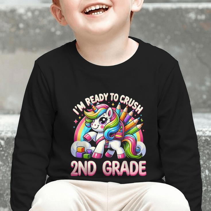 Crush 2nd Grade Girls Back To School Unicorn First Day Cute Graphic Toddler Long Sleeve Tee Crush 2nd Grade Girls Back To School Unicorn First Day Cute Graphic Toddler Long Sleeve Tee