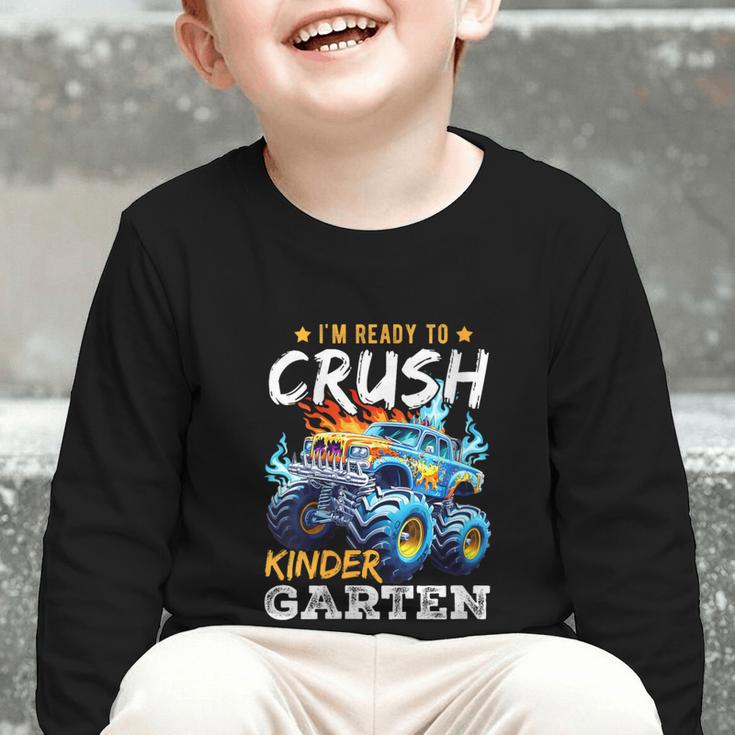 Crush Kindergarten Monster Truck Back To School Boys Graphic Toddler Long Sleeve Tee