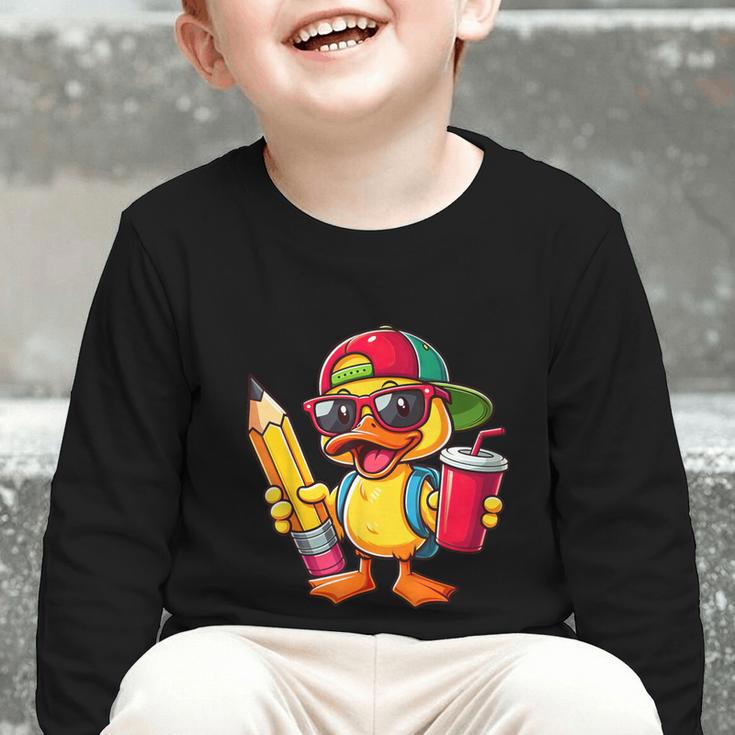 Cute Duck Lover Pencil Back To School Kids Boys Girls Graphic Toddler Long Sleeve Tee