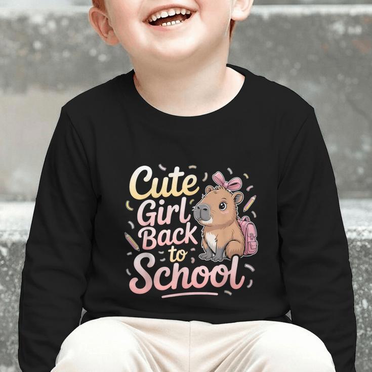 Cute Girl Back To School Capybara First Day Of School Kids Graphic Toddler Long Sleeve Tee Cute Girl Back To School Capybara First Day Of School Kids Graphic Toddler Long Sleeve Tee