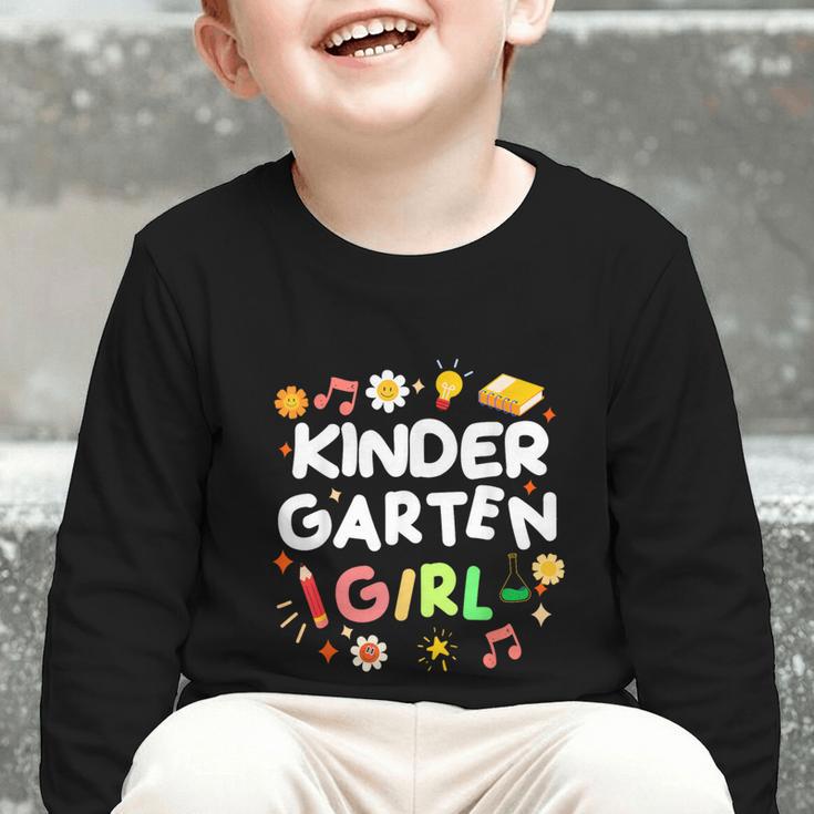 Cute Kindergarten Girl First Day Of School Back To School Graphic Toddler Long Sleeve Tee Cute Kindergarten Girl First Day Of School Back To School Graphic Toddler Long Sleeve Tee