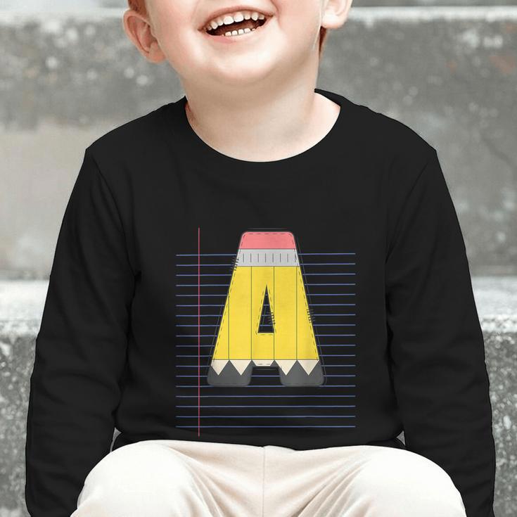 Cute Yellow School Pencil Alphabet Letter A Back To School Graphic Toddler Long Sleeve Tee Cute Yellow School Pencil Alphabet Letter A Back To School Graphic Toddler Long Sleeve Tee