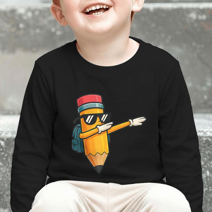 Dabbing Pencil Dancing Back To School First Day Student Boys Graphic Toddler Long Sleeve Tee Dabbing Pencil Dancing Back To School First Day Student Boys Graphic Toddler Long Sleeve Tee