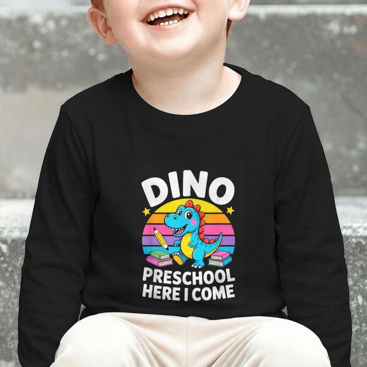 Dino Preschool Here I Come Cute Back To School Graphic Toddler Long Sleeve Tee Dino Preschool Here I Come Cute Back To School Graphic Toddler Long Sleeve Tee