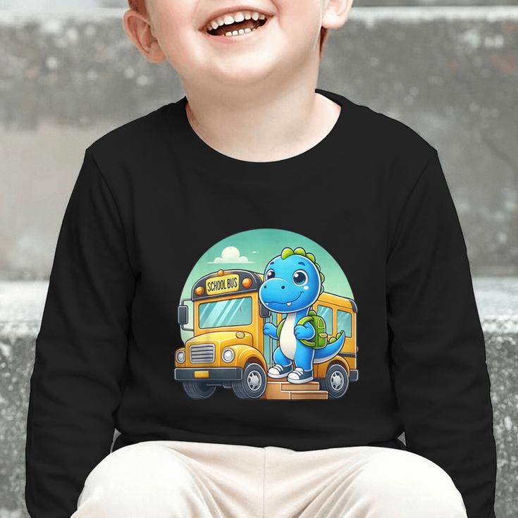 Dinosaur Kids Riding a Bus Back To School Ready To Crush Graphic Toddler Long Sleeve Tee Dinosaur Kids Riding a Bus Back To School Ready To Crush Graphic Toddler Long Sleeve Tee