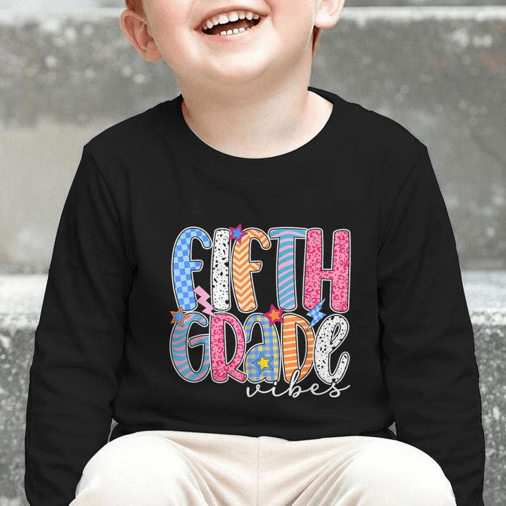Fifth Grade Vibes 5th Grade Team Retro Back To School Graphic Toddler Long Sleeve Tee Fifth Grade Vibes 5th Grade Team Retro Back To School Graphic Toddler Long Sleeve Tee
