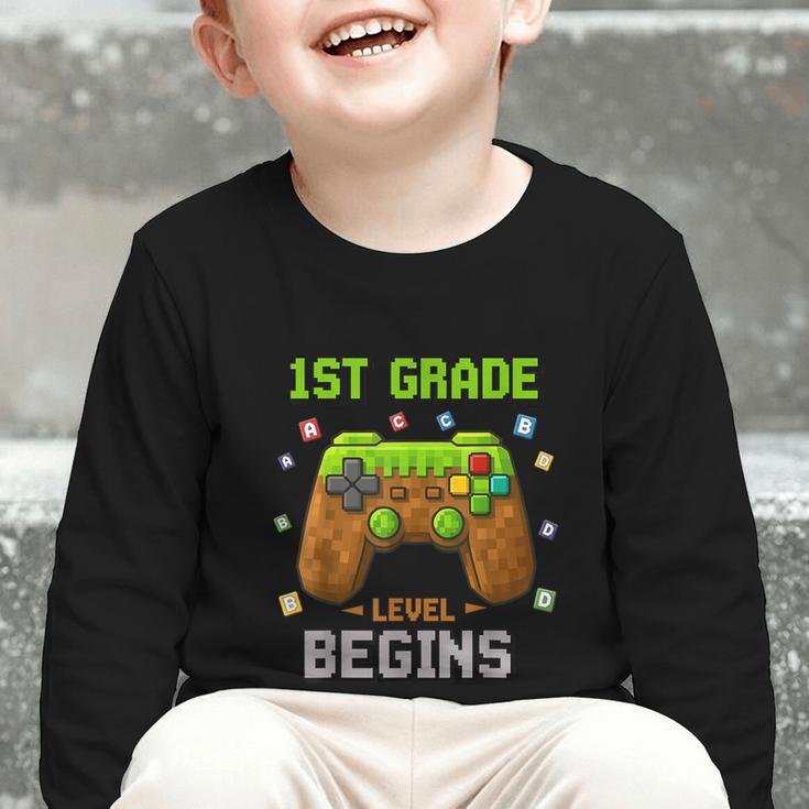 First Day Of 1st Grade Level Begins Back To School Boy Graphic Toddler Long Sleeve Tee