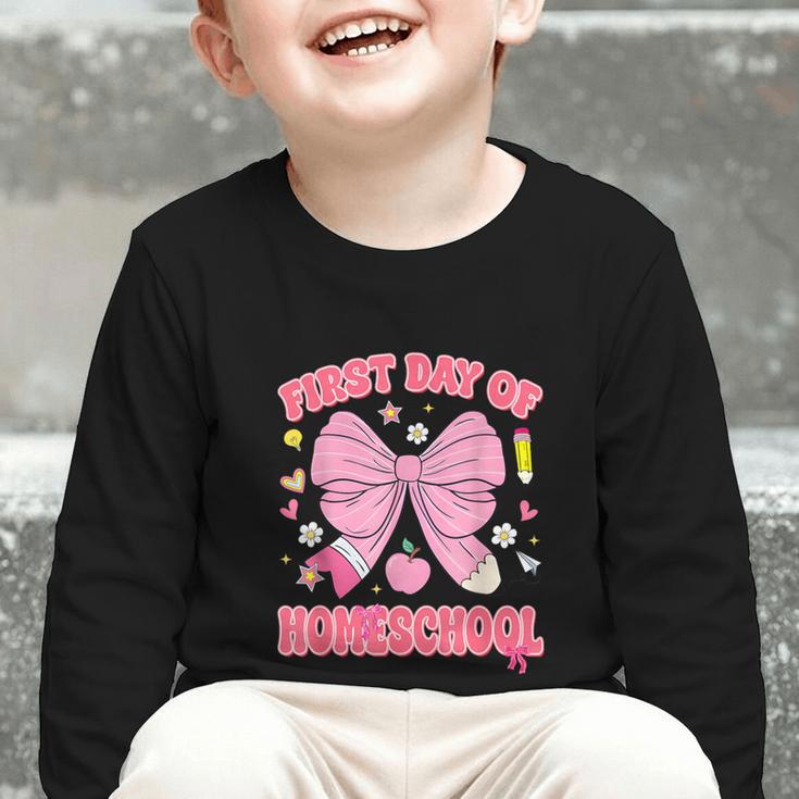 First Day Of Homeschool Coquette Back To School Girls Graphic Toddler Long Sleeve Tee First Day Of Homeschool Coquette Back To School Girls Graphic Toddler Long Sleeve Tee