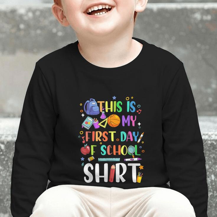 This Is My First Day Of School Boys Girls Kid Back To School Graphic Toddler Long Sleeve Tee This Is My First Day Of School Boys Girls Kid Back To School Graphic Toddler Long Sleeve Tee