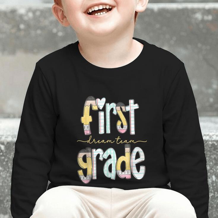 First Grade Dream Team Pencil Back To School Boys Girls Graphic Toddler Long Sleeve Tee