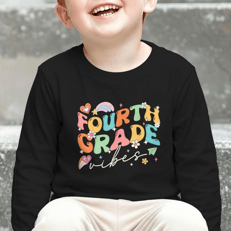 Fourth Grade Vibes 4th Grade Team Groovy Back To School Graphic Toddler Long Sleeve Tee Fourth Grade Vibes 4th Grade Team Groovy Back To School Graphic Toddler Long Sleeve Tee