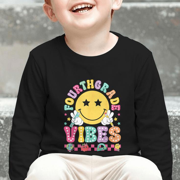 Fourth Grade Vibes Smile Face Back To School Boys Girls Kids Graphic Toddler Long Sleeve Tee